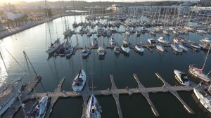 boats in marina panning sunset gallery image