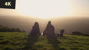royalty free stock video 4K Sunset picnic on hill overlooking City Adelaide 4
